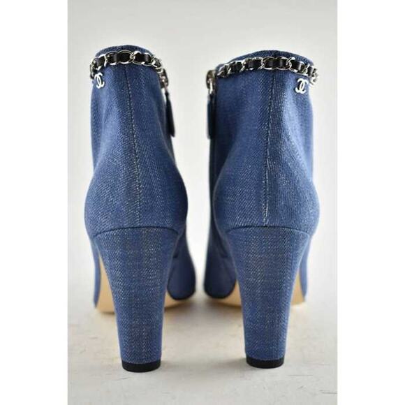 Chanel 20C Blue Denim Fabric Black Chain CC Logo Short Ankle Heel Boot Bootie 39 - Picture 11 of 11